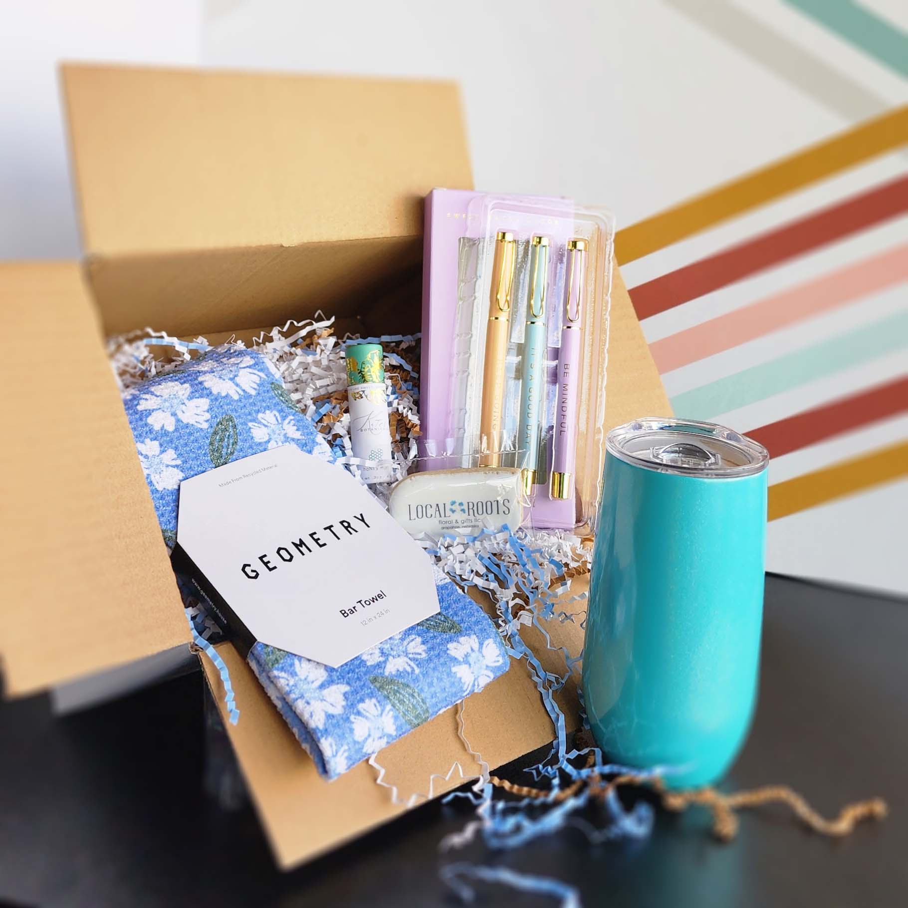 Gift Subscription Box filled with gift items for home, body, kitchen